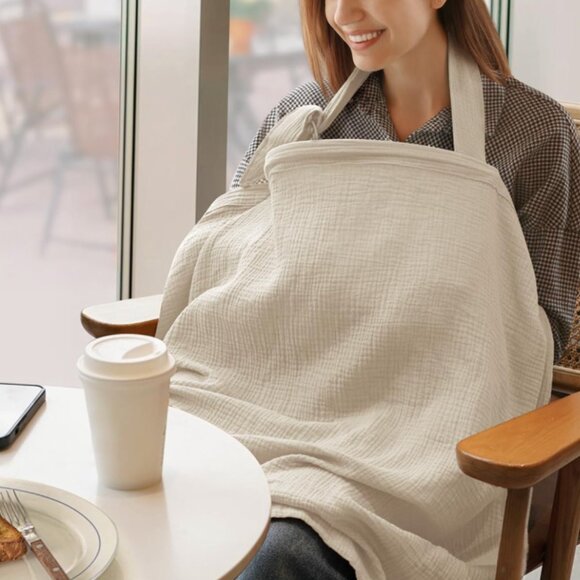 Blissful Diary Muslin Nursing Cover for Breastfeeding Breathable Beige NIB - Picture 1 of 6